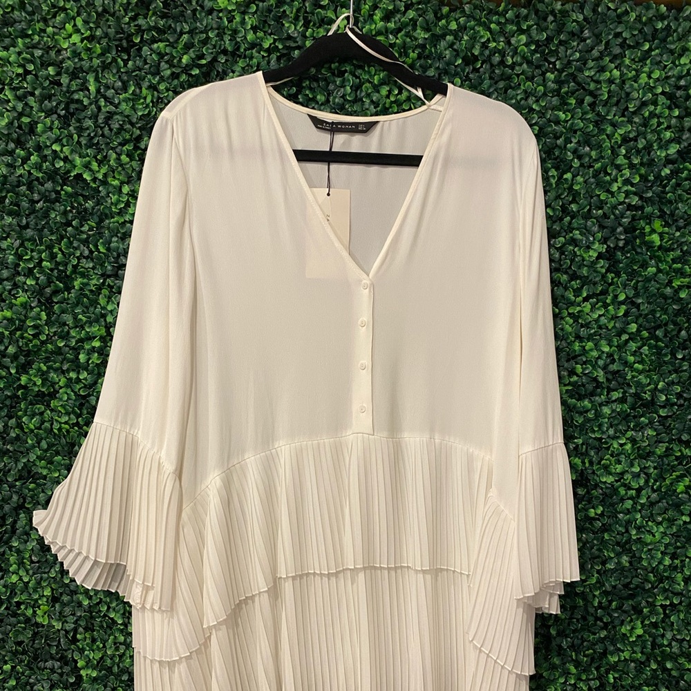 Zara Woman White Ruffle Tiered Tunic